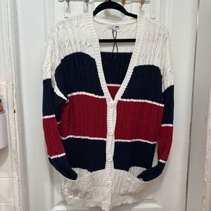 Fashion Nova Colorblock Cardigan - Red, Navy, White